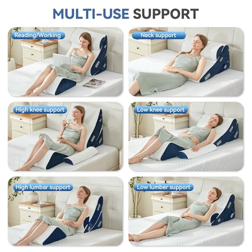 Navy 4-Piece Orthopedic Bed Wedge Pillow Set for Pain Relief & Recovery - Memory Foam Support