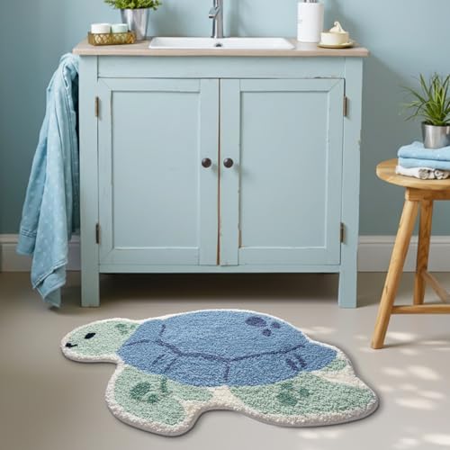 Blue Sea Turtle Animal Bathroom Rug 24x40 Inches - Non Slip & Absorbent