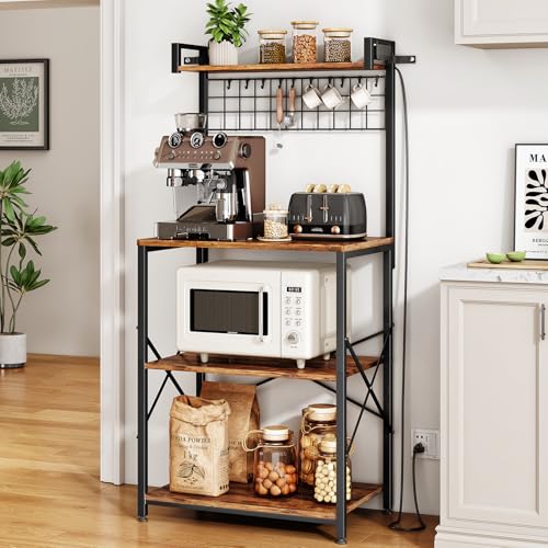 SNTD Rustic Brown Bakers Rack with Power Outlet - 23.5" W Microwave Stand