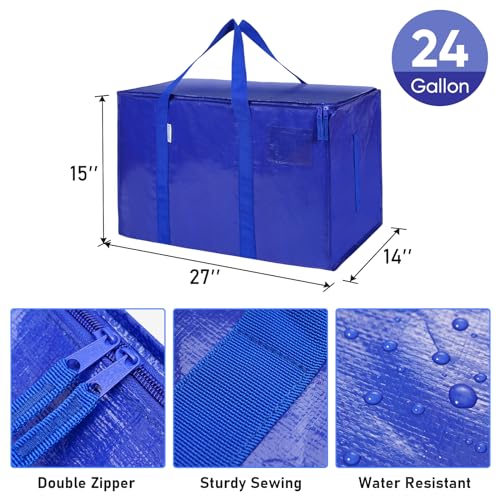 TICONN 16 Pack Extra Large Waterproof Moving Storage Bags with Handles, Blue