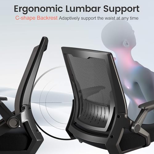 GTPLAYER Black Large Ergonomic Office Chair with Flip-up Armrests & Lumbar Support