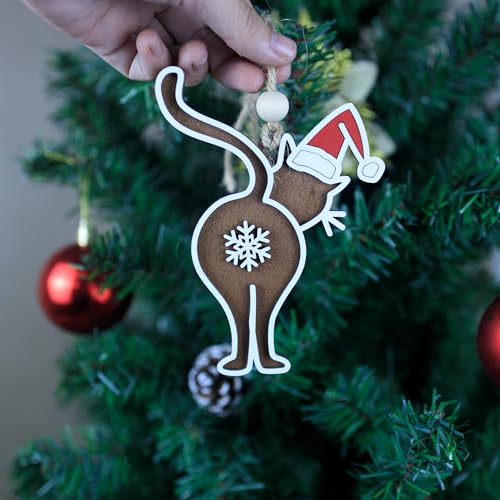 OENIZI To139 Wooden Christmas Ornament - Bad Kitty Broken Cat, 3.93in Holiday Tree Decor