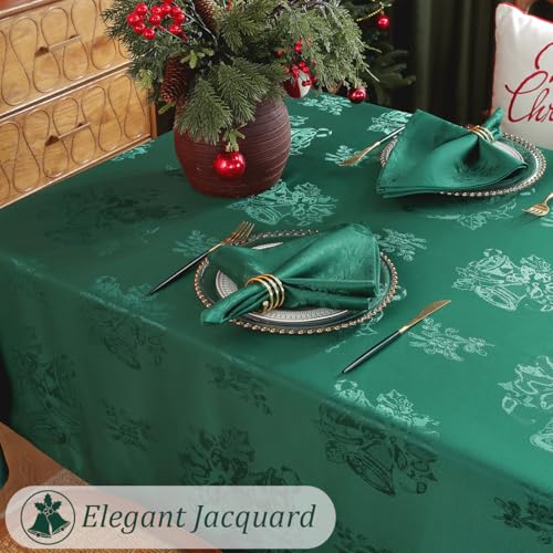 SASTYBALE Green 52x70 in Christmas Tablecloth Damask Jacquard, Wrinkle-Free Spills-Proof