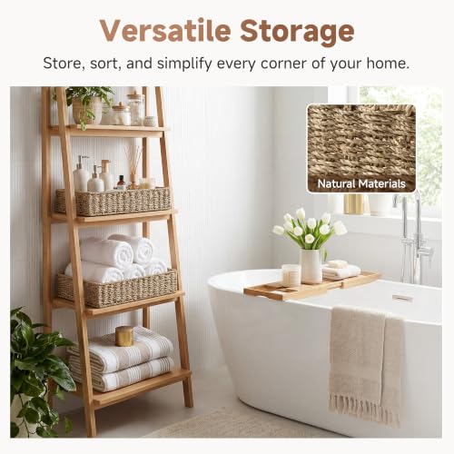 Natural Seagrass Bathroom Storage Baskets 15.75"L x 12.5"W x 3.5"H - 2-Pack