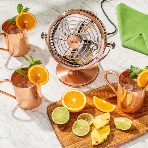 Heritage 6-Inch Table Fan with 2 Speeds, Adjustable 145° Tilt, Metal Finish – Brushed Copper