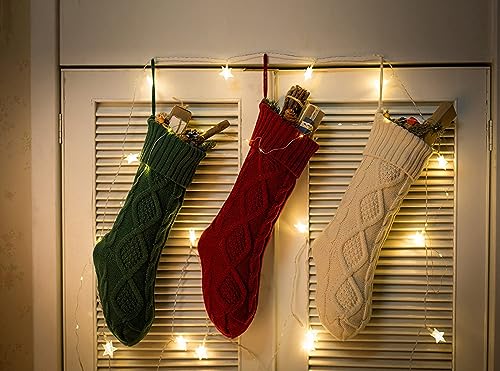 Ivory Cable Knit Christmas Stocking 18" for Fireplace & Holiday Decor