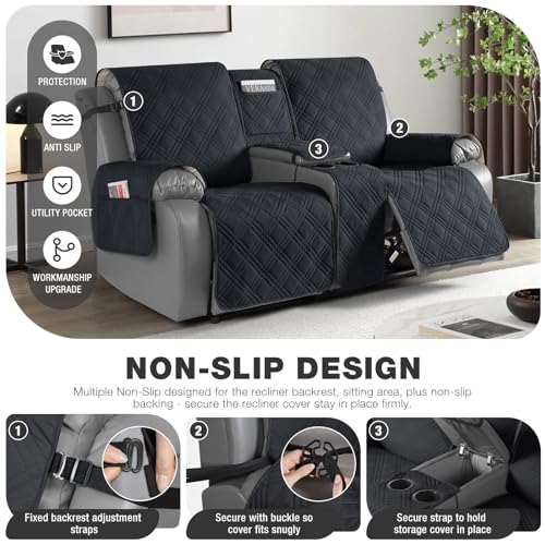 Waterproof Loveseat Recliner Cover with Center Console - 2 Seater, Black
