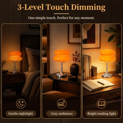 Rechargeable Cordless Mushroom Table Lamp - Touch Dimming Glass Nightlight