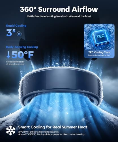 Beyn Light Blue Neck Cooler Fan with 6000mAh Battery, 3-Speed Personal Air Conditioner