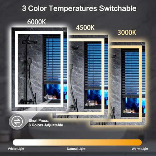 Clarityon 24x32 Inch LED Bathroom Mirror with Lights, 3 Light Modes, Anti-Fog Wall Vanity Mirror - White