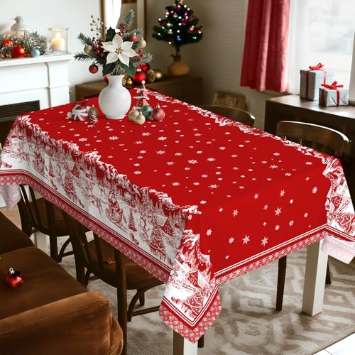 Christmas Tablecloth 55 x 70 Inch Rectangular, Tree Deer Print