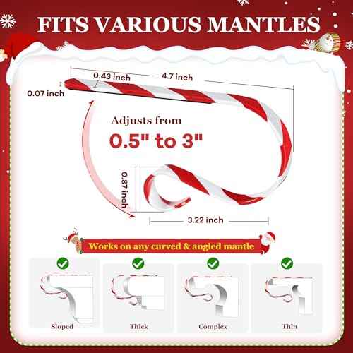 Loncaster Christmas Stocking Holders for Mantle Set of 6, Adjustable Candy Cane Stocking Holder for Mantle, Non-Slip Lightweight Xmas Hangers for Christmas Decorations(Red & White)