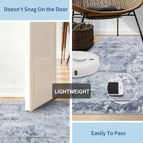GarveeHome Washable 9x12 Abstract Area Rug for Living Room & Bedroom - Blue, Non-Slip, Kid & Pet Friendly