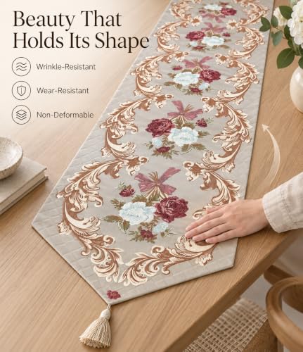 Magilona Coffee Table Runner 13 x 83 In Velvet Floral Tassels