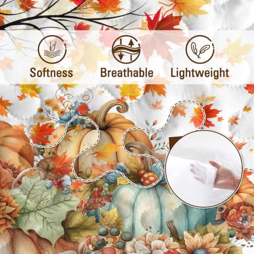 BlessLiving King Quilt with Colorful Pumpkins - Halloween Fall Blue Bedding - Variation: Pumpkin Flower