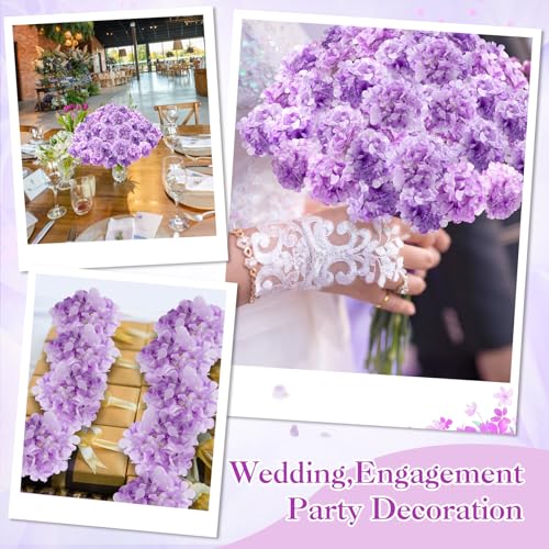 Tigeen 200 Pcs Lavender Hydrangea Artificial Flowers Bulk, 7.48 Inch