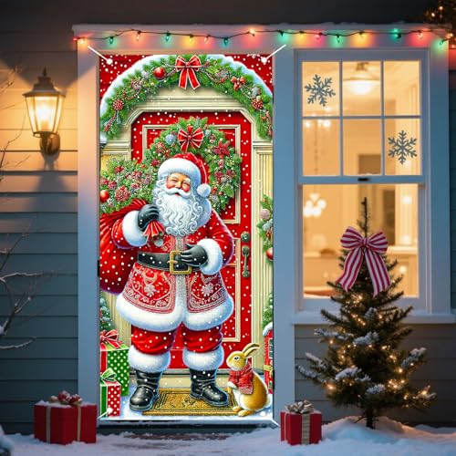 Nuxovilar Santa Rabbit Christmas Door Cover 35x71 in CW00231 Polyester