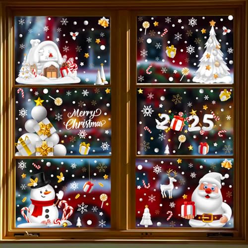 RUPOFUZA 274Pcs Reusable Double Sided Static Christmas Window Stickers Snowman Santa Snowflake Holiday Decals