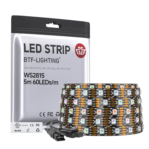 BTF-LIGHTING WS2815 LED Strip Light 16.4FT 300 LEDs IP30 Black PCB UL Listed