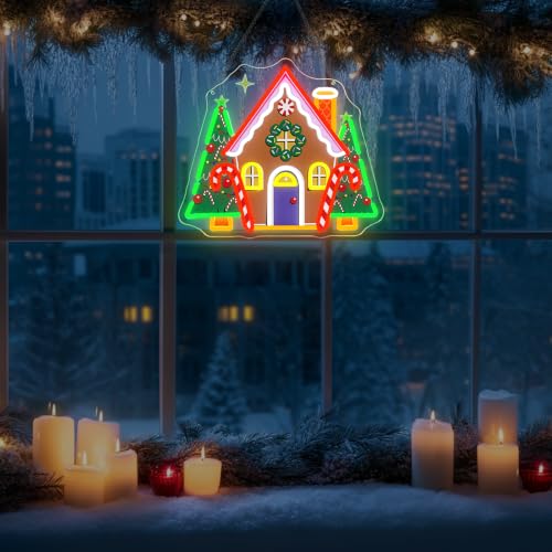 Goneons Colorful Christmas House Gingerbread Neon Sign, Battery-Operated USB