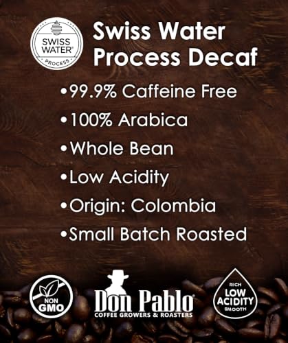Decaf Colombian Coffee Beans Medium-Dark Roast 32oz - Swiss Water Process, Arabica, Low Acidity