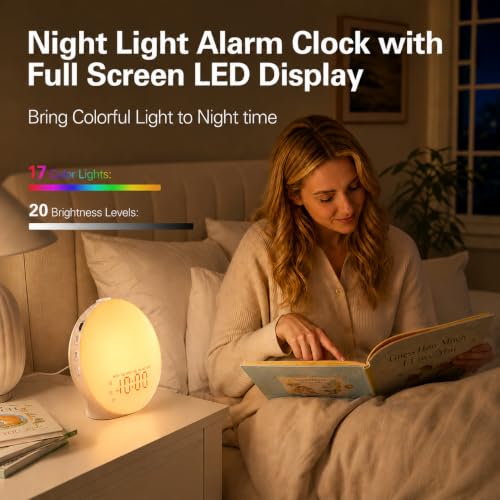 White Full Screen Sunrise Alarm Clock with Wake-Up Light, FM Radio & Bluetooth Speaker
