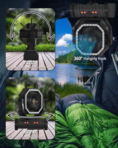 ADUST 20000mAh Battery Operated Camping Fan with Warm&Cold Light -