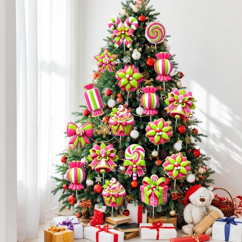 WHYMEO Classic Candy Christmas Tree Picks, 12 Pcs Peppermint Ornament Set