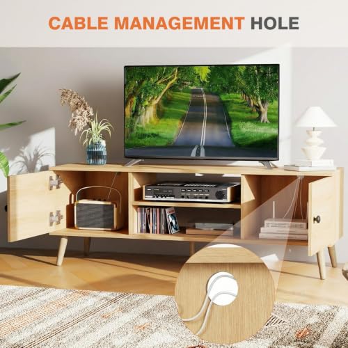 Wood TV Stand for 55 60 Inch Flat Screen with Storage - DUMOS Entertainment Center