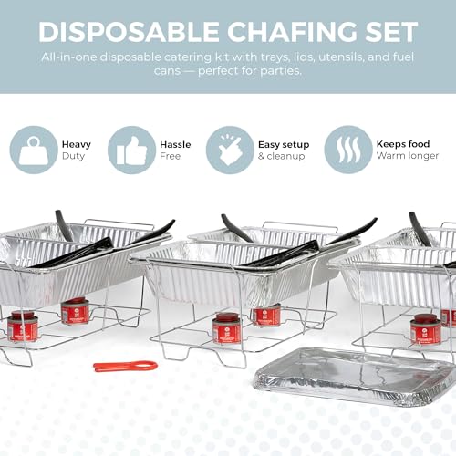 Alpha Living Complete 33-Pc Disposable Chafing Dish Buffet Set with Racks & Covers - Catering & Event Food Warmers
