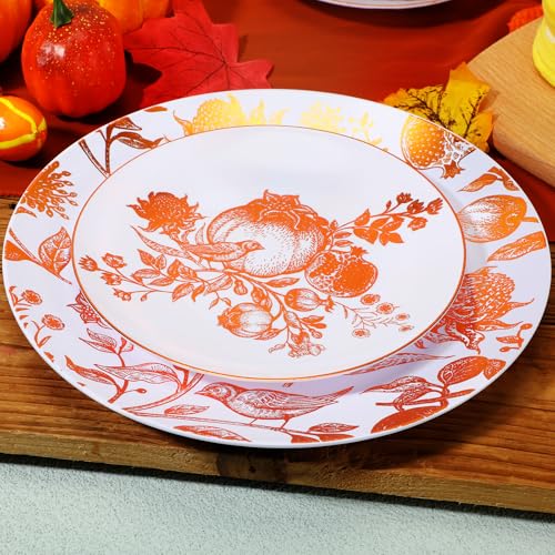 Disposable Plastic Plates Set with Pomegranate Design - 50 Pieces, Brown & Ivory, Party & Event Use (Variation: Pomegranate / Brown / 50)
