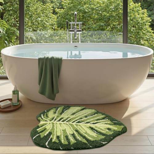 DEXI Ample Monstera Green Leaf Bath Mat 31.5x23.5 Non-Slip Bathroom Rug