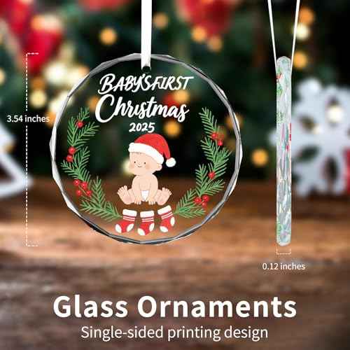 Baby's First Christmas Ornament 2025 Boy - Shatterproof Glass Christmas Tree Decorations for Baby Girl & Boy-New Parents