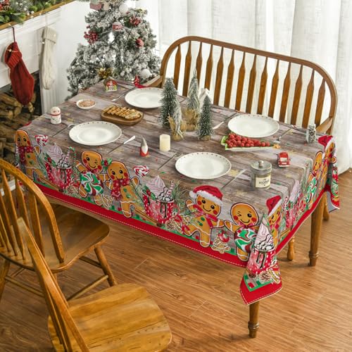 Horaldaily Christmas Tablecloth 60 x 84 Inch Rectangular Wood Pattern Home Decor