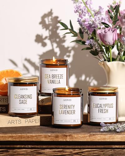AOOVOO Scented Candle Set with Lavender, Vanilla, Eucalyptus & Sage - 4 Pack, 36oz Soy Aromatherapy Candles