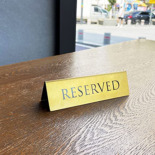 Gold Metal Reserved Sign for Restaurants & Events - Pack of 12 - 6x1.75 inches - Double Sided Tent Sign - Wedding & Ceremony Decor - Variation of 12
