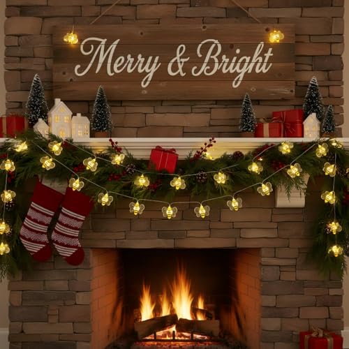 Bee Decor String Lights 10ft String Light with 30pcs Honeybee Shaped Led Bulb Battery Operated Fairy Lights for DIY Indoor Bedroom Party Wedding Patio Christmas