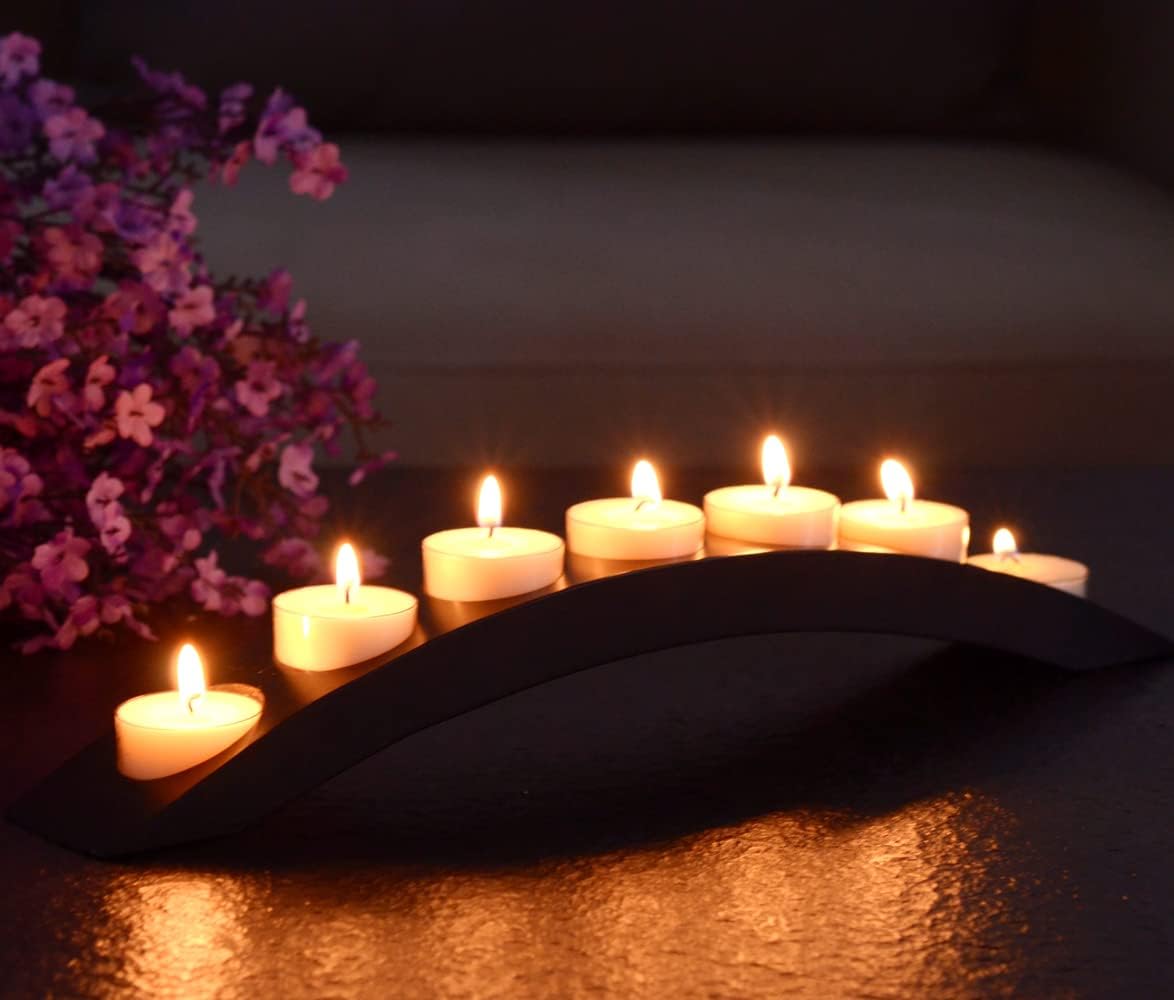 Skiennix 7-In-1 Arch Candle Holder - Black Wooden Bridge Design for Tealight Candles | 2 PCS Set