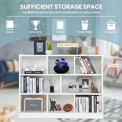 White 8-Cube Bookcase with Open Shelves - Freestanding 3-Tier Storage