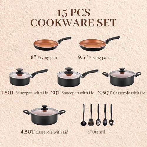 BECIGAR 15-Piece Ceramic Nonstick Cookware Set - Induction Compatible