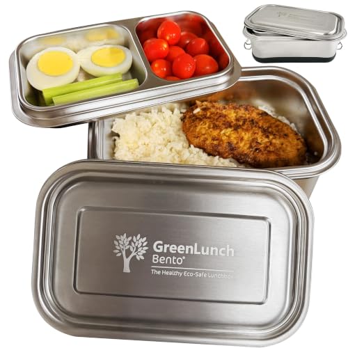 GreenLunch Stainless Steel Bento Box for Adults & Teens - Green, 2-Piece, 6 Cups Capacity