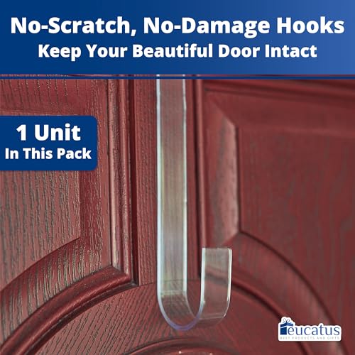 EUCATUS BEST PRODUCTS & GIFTS 1 Pack Clear Wreath Hangers for Doors - 12 Inch, No Scratch, Indoor & Outdoor, Fits 4mm+ Gap