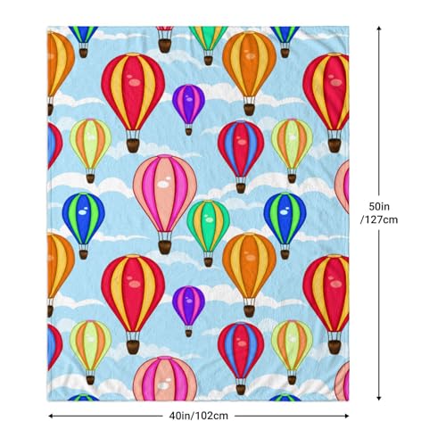 Cartoon Hot Air Balloon Kids Blanket 40x50 Inches - Plush Flannel Throw Blankets for Boys & Girls - Playful Cloud & Balloon Print - Lightweight Travel Blanket for Car Bed & Sofa