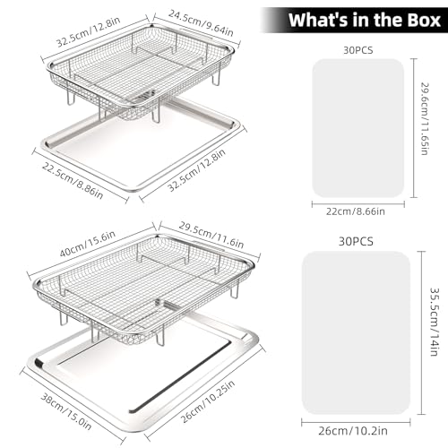 OPENICE 2-Piece Air Fryer Basket & Crisper Tray Set for Oven – 15.6"×11.6" & 12.8"×9.6" with Parchment Papers