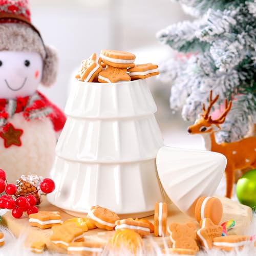 Ceramic Cookie Jar with Lid Neutral Christmas Tree 10 x 7 Inch