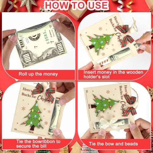 Wooden Christmas Money Holders Ornament,Here¡¯s A Few Bucks for Christmas Hanging Ornament for Cash Checks Gift(6 Pieces)