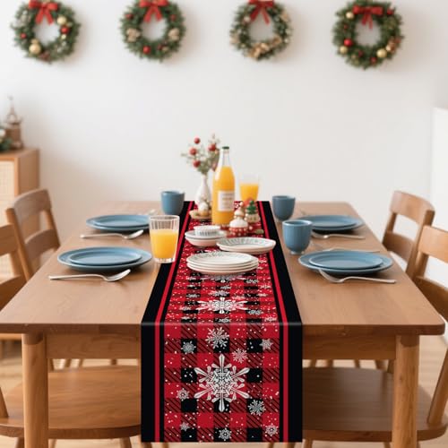 Hegbolke 6 Pack Christmas Table Runners 14 x 108 Inch Red & Black Buffalo Plaid Holiday Decor