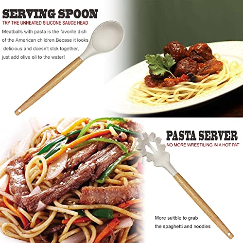 BESTZMWK Khaki 35-Piece Kitchen Utensil Set Silicone & Wooden Handles