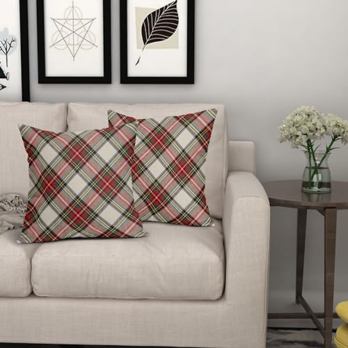 Aytipun 18x18 Inch Christmas Plaid Pillow Covers Set of 2 - Red Green Blue Buffalo Check Farmhouse Holiday Decor, Beige Variation