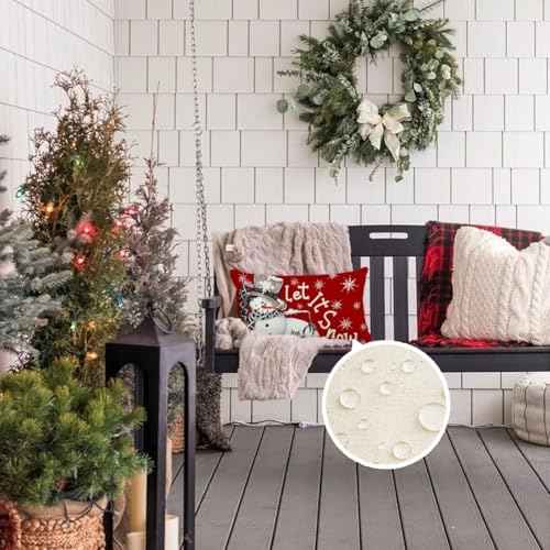 RABUSOFA Outdoor Christmas Pillow Covers 12x20 Inch Waterproof,Winter Decorations Pillows Decorative Throw Pillows Snowman Xmas Let It Snow Lumbar Cushion Covers for Home Decor Couch Holiday